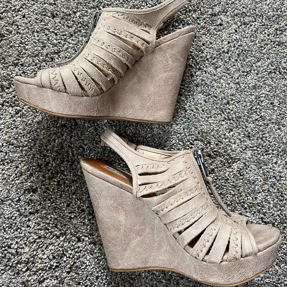 Not Rated Beige Wedge Sandals Size 8.5